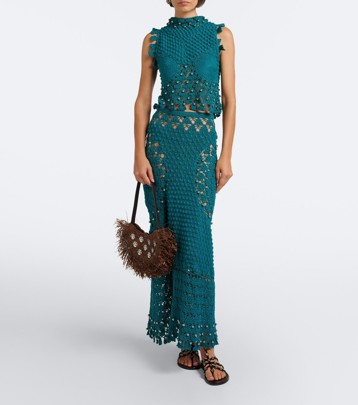 Rabanne Sac A Main fringed raffia top-handle bag