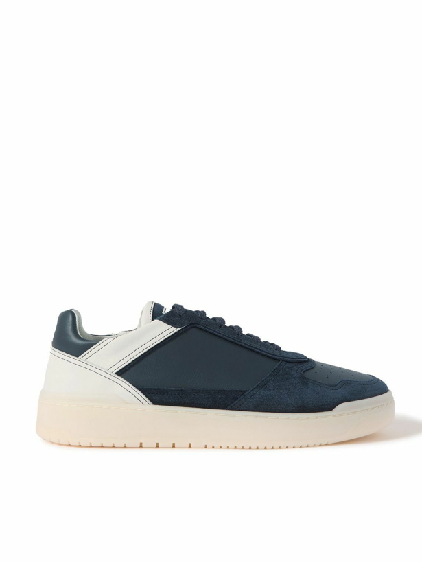 Photo: Brunello Cucinelli - Slam Perforated Leather and Suede Sneakers - Blue