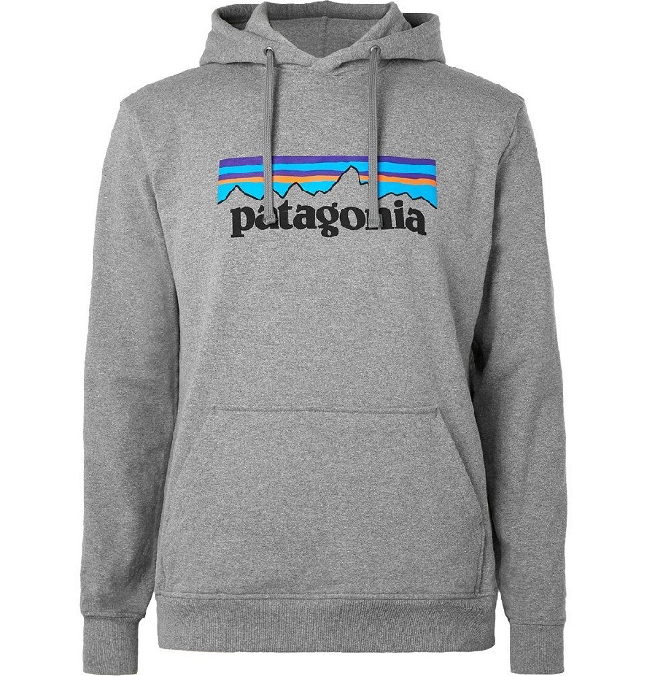 Photo: Patagonia - P-6 Logo Uprisal Printed Mélange Fleece-Back Jersey Hoodie - Gray