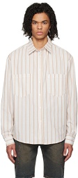 WYNN HAMLYN Brown & Off-White Striped Shirt