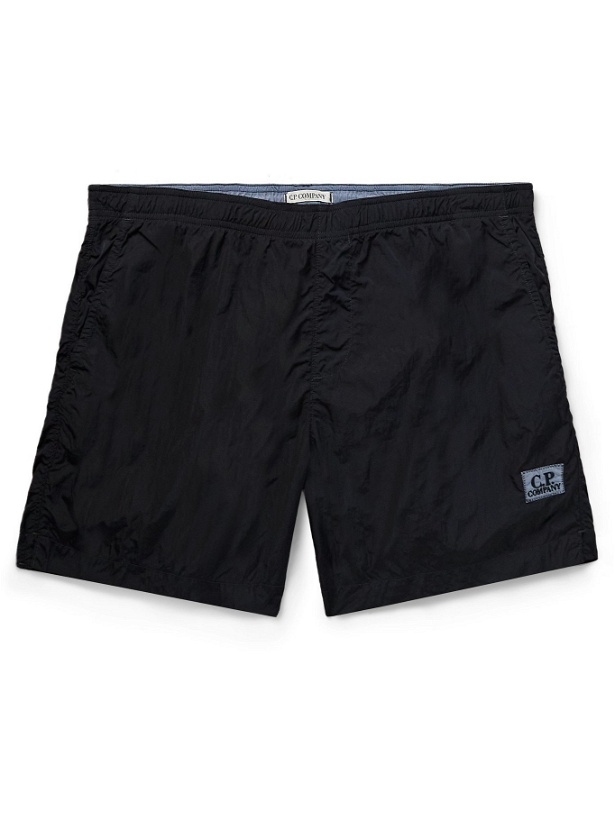 Photo: C.P. COMPANY - Mid-Length Logo-Appliquéd Garment-Dyed Swim Shorts - Black