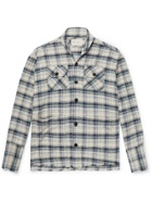 GREG LAUREN - River Shawl-Collar Distressed Checked Cotton-Flannel Shirt - White - 1