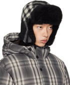 Burberry Black & Off-White Check Wool Trapper Hat