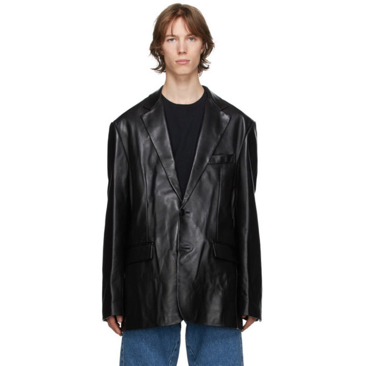 Photo: VETEMENTS Black Leather Suit Jacket