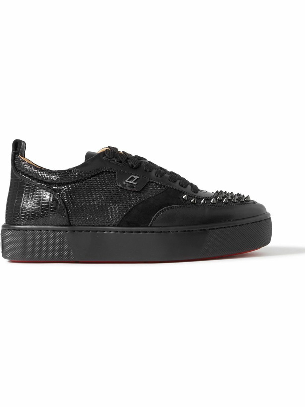 Photo: Christian Louboutin - Happrui Spikes Suede and Leather-Trimmed Mesh Sneakers - Black