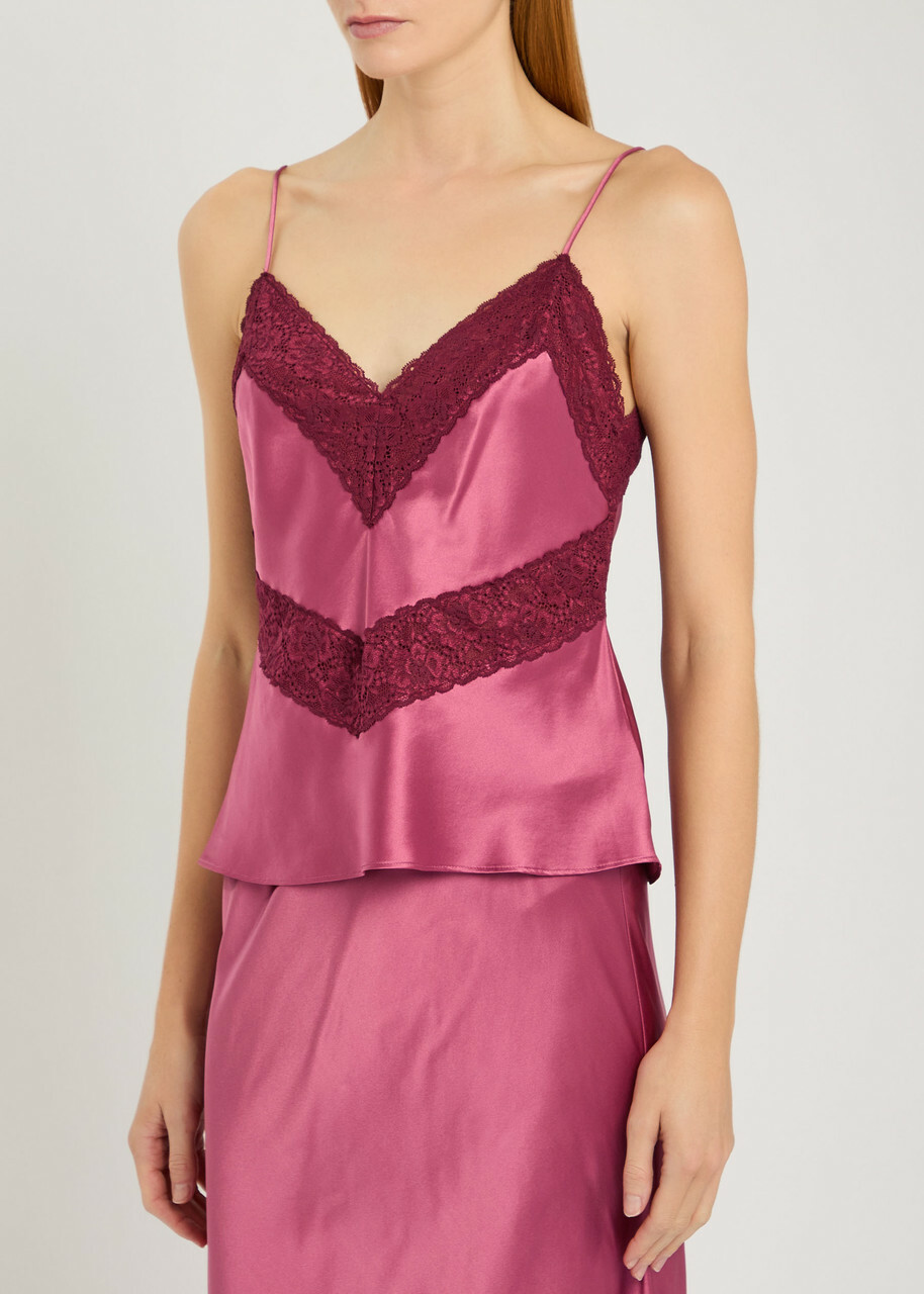 Loveshackfancy Brimsley Lace-trim Silk Camisole top Dark Pink