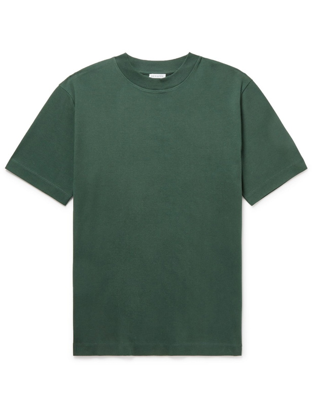 Photo: Sunspel - Brushed Cotton-Jersey Mock-Neck T-Shirt - Green