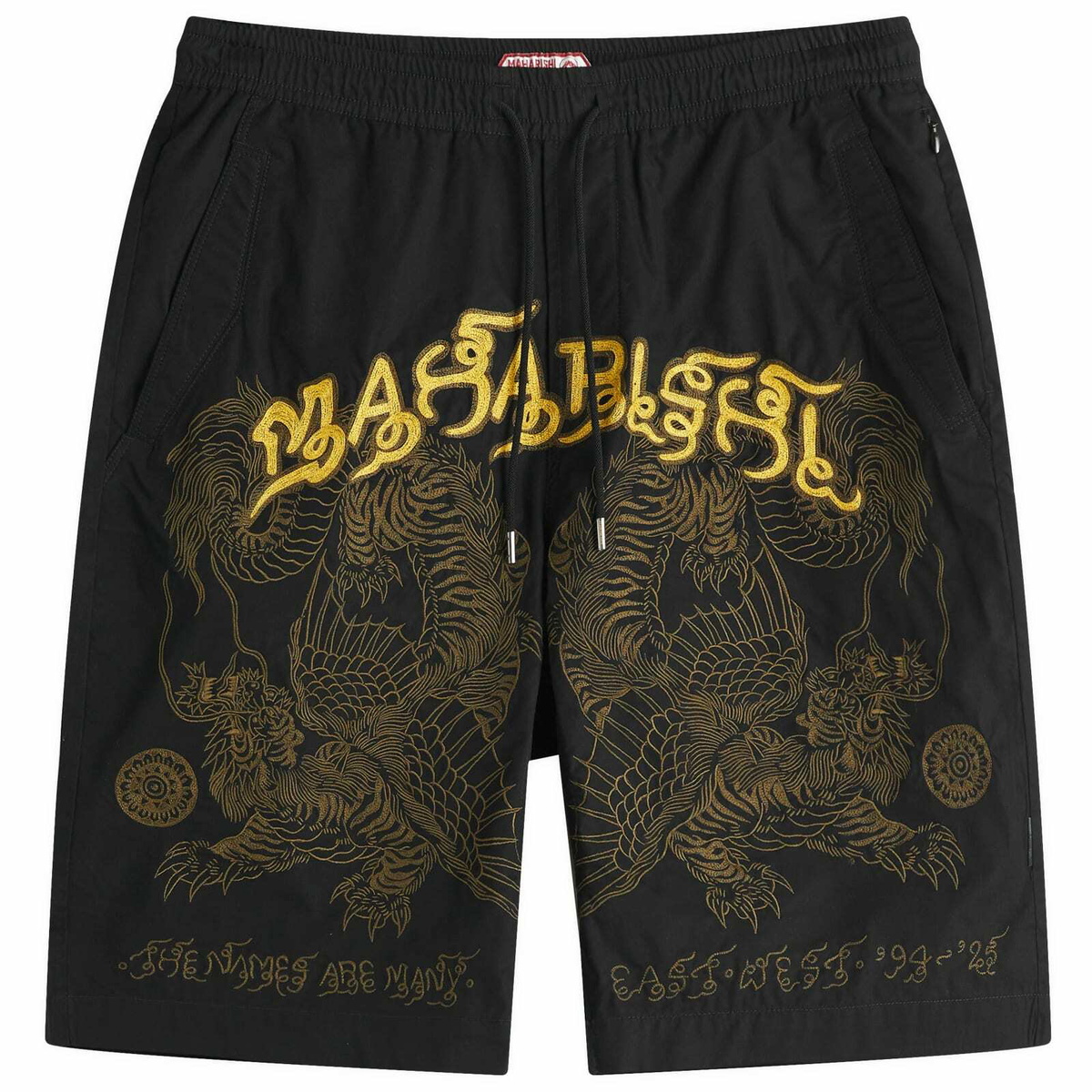 Maharishi Men's Muay Thai Embroidered Tiger Dragon Shorts in Black