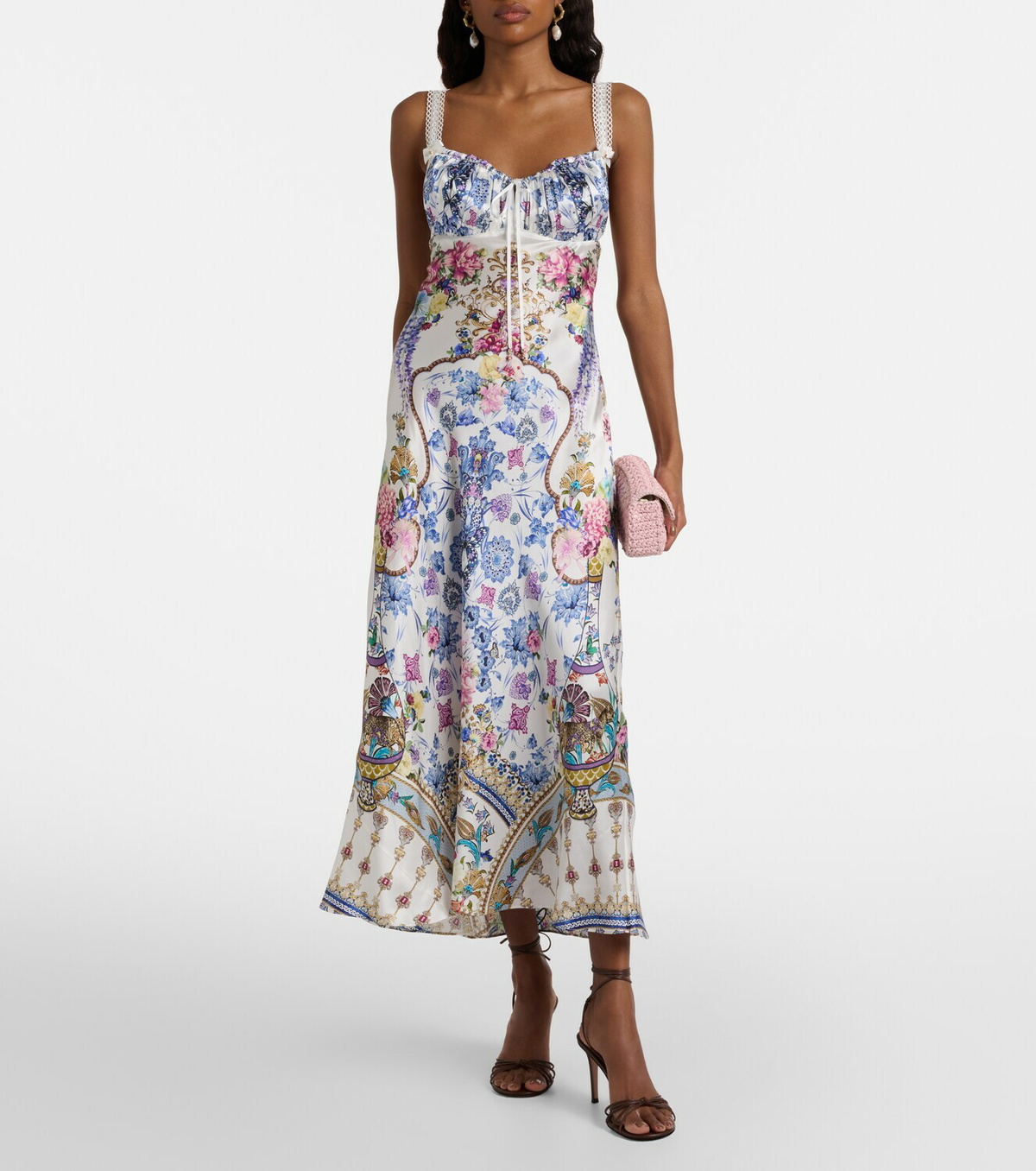 Camilla Embellished printed silk satin midi dress