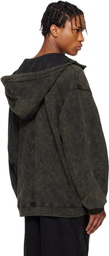 Juun.J Khaki Dyed High-Neck Zip-up Hoodie