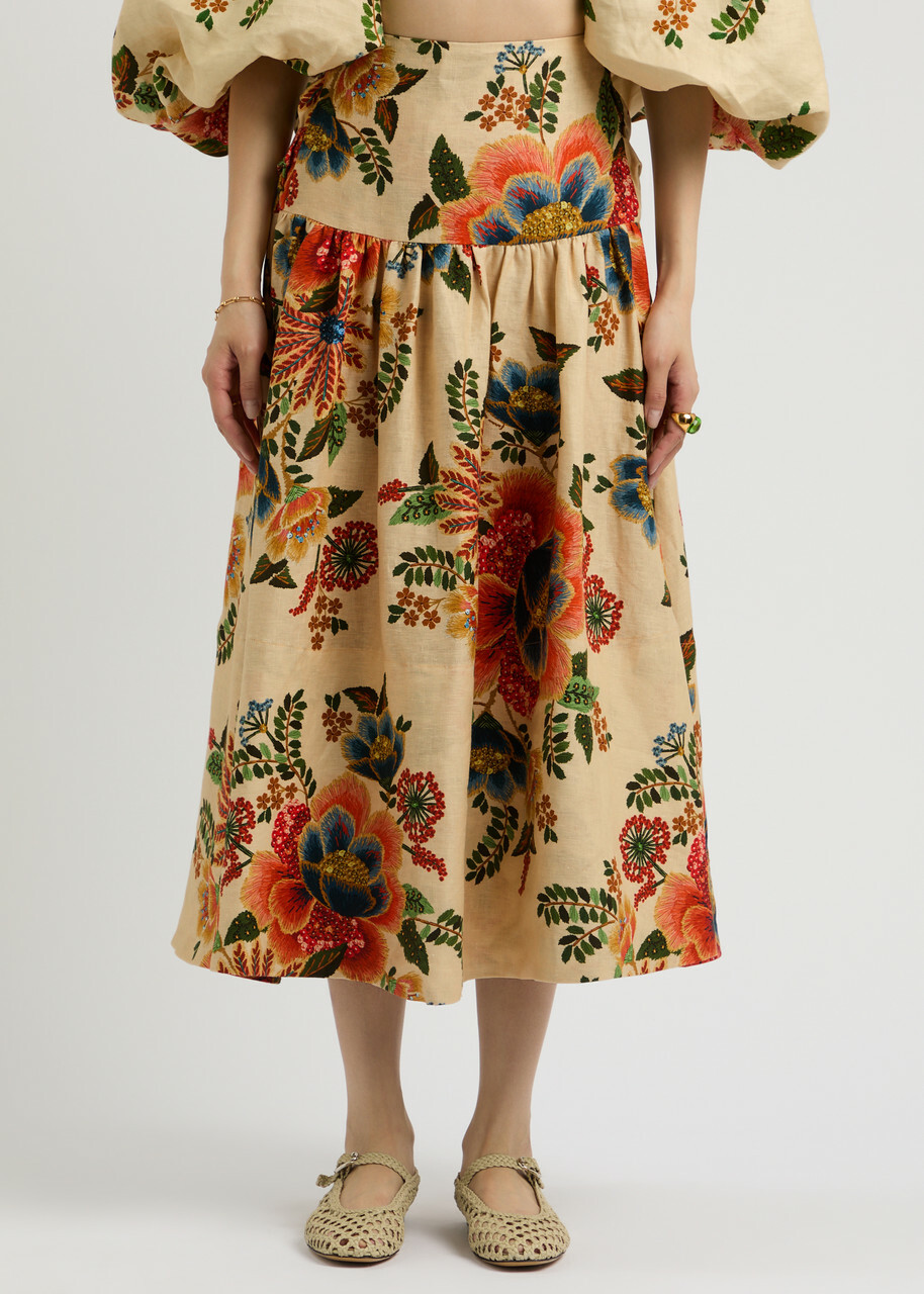 国内発| FARM RIO Delicate Forest リネンスカート FARM Rio Delicate Forest Midi Skirt | Shopbop