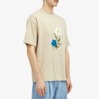 Drole de Monsieur Men's Drôle de Monsieur Embroidered Flower T-Shirt in Natural Beige