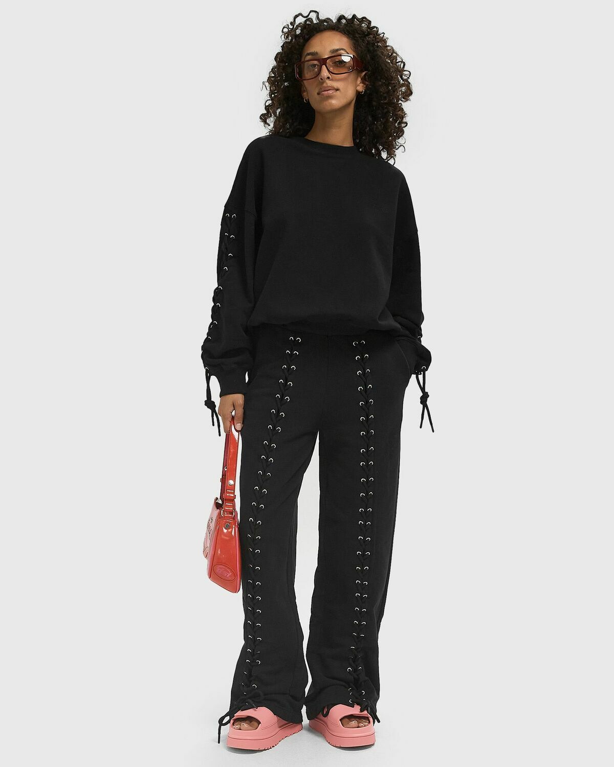 ROTATE Birger Christensen LACING SWEATPANTS Black Womens Casual Pant