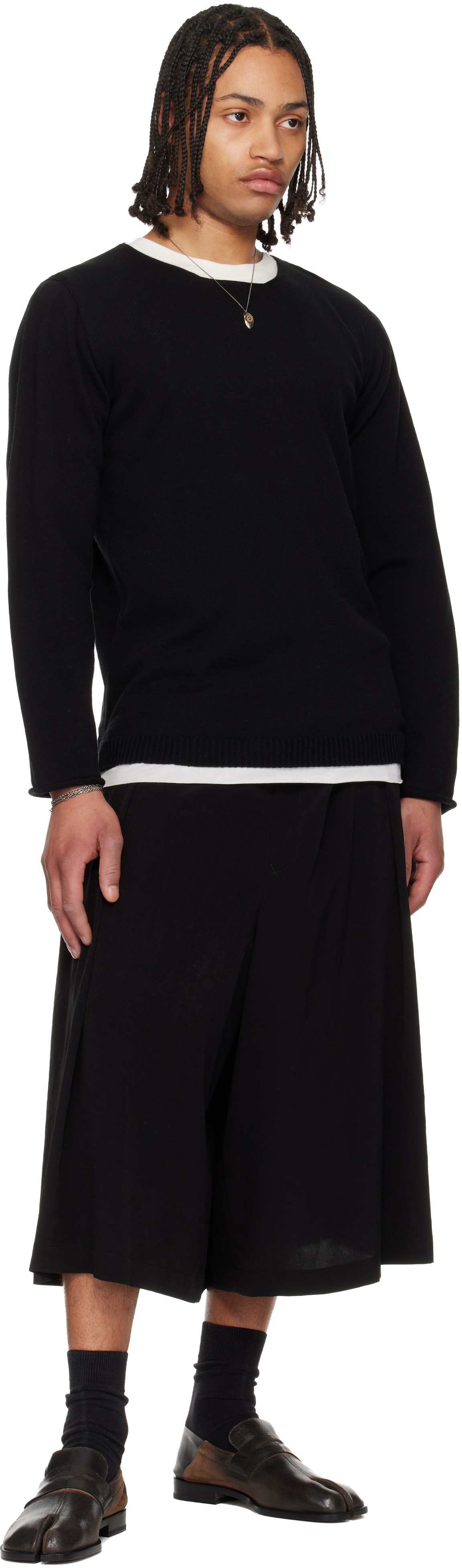 YOHJI YAMAMOTO Black Cotton Cashmere Round Neck PO Knit Sweater