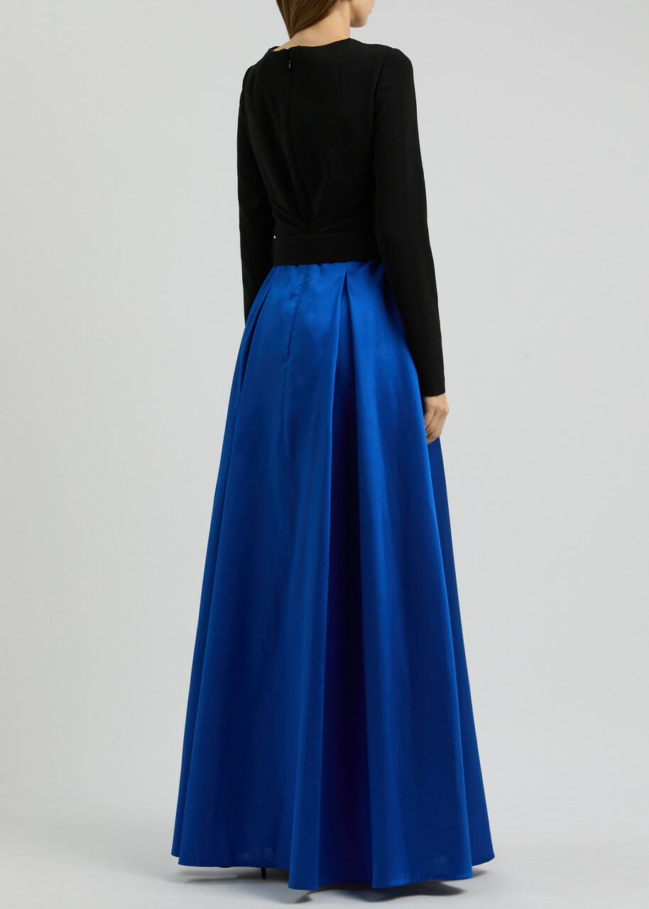 Talbot Runhof Colour-blocked Satin and Woven Maxi Dress Blue