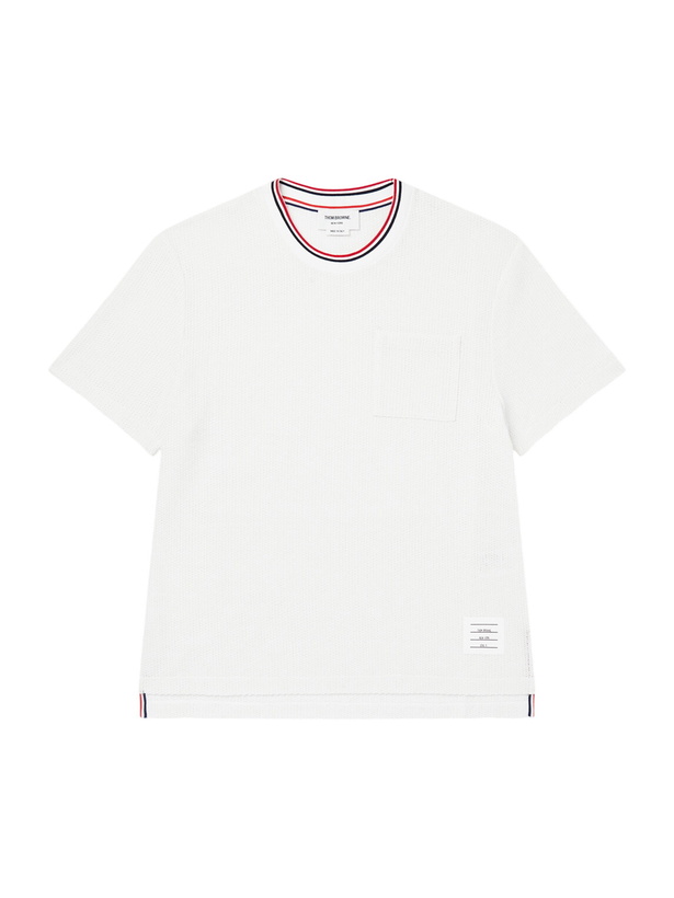 Photo: Thom Browne - Pointelle-Knit Cotton and Linen-Blend T-Shirt - White