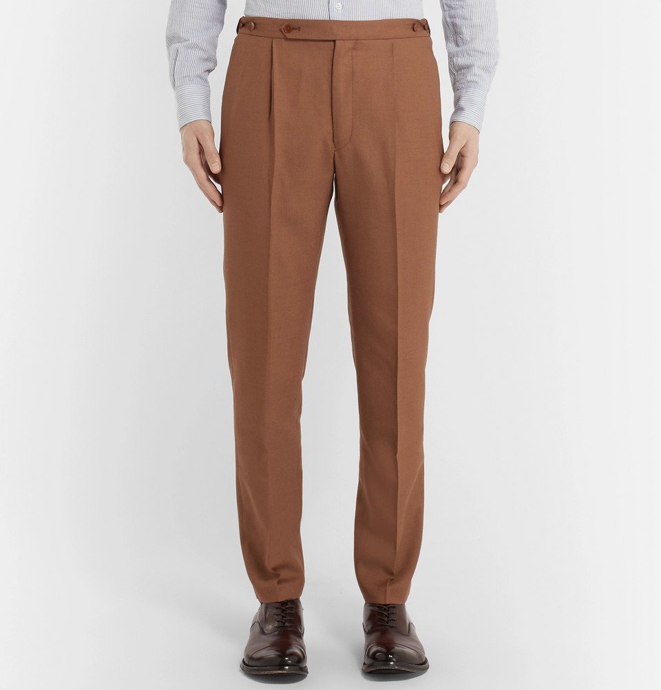 Camoshita Tan Pleated Woven Suit Trousers Men Tan Camoshita