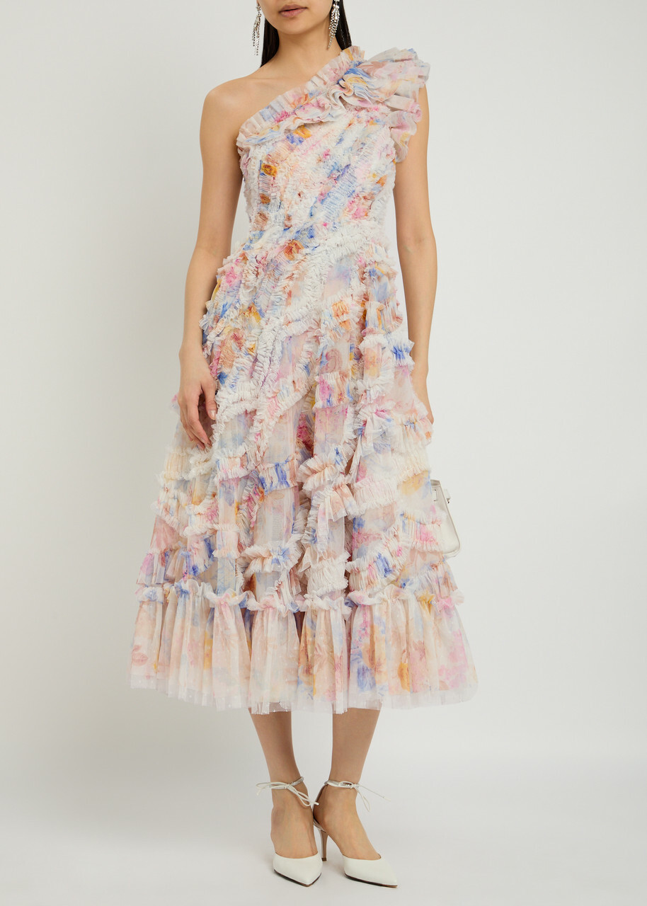 Needle & Thread Mariannes Ruffled Tulle Midi Dress Multicoloured