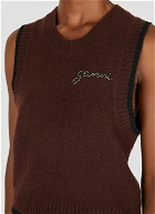 Embellished Logo Sleeveless Sweater in Brown