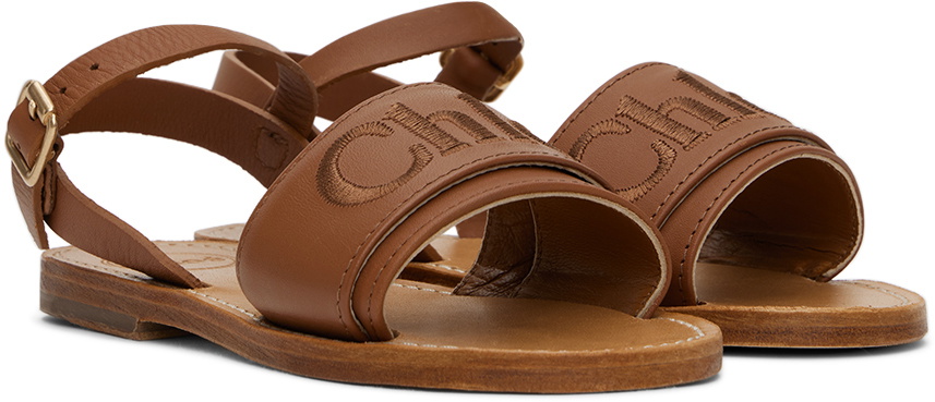 Chloé Kids Brown Embroidered Sandals