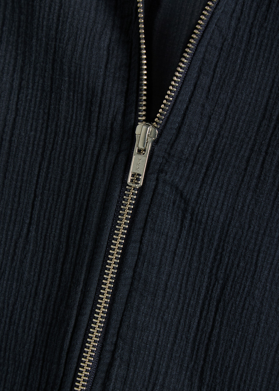 Wax London Eldon Crinkled Cotton and Linen-blend Jacket Navy