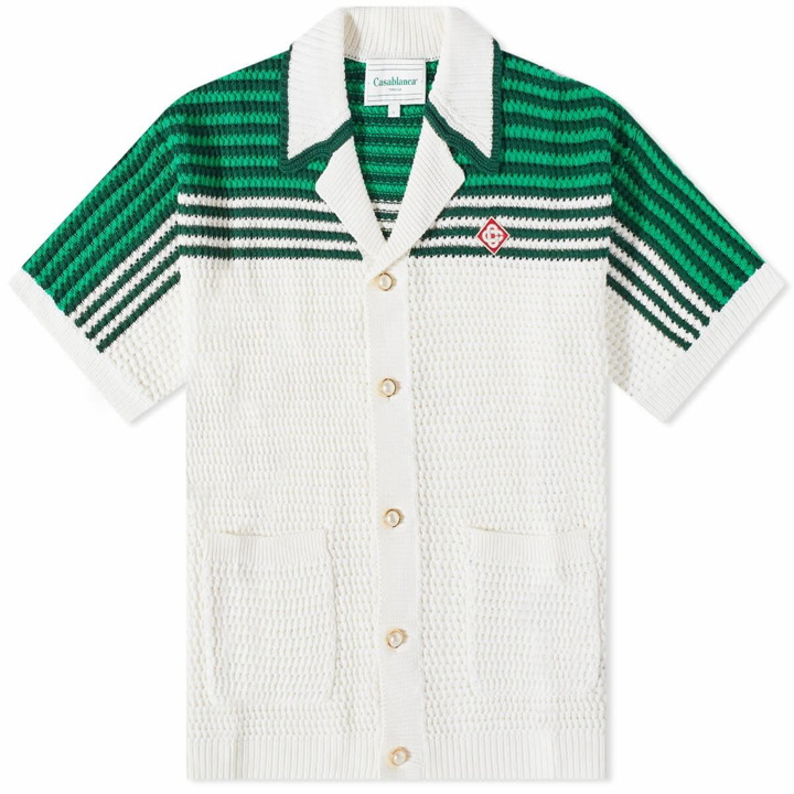 Photo: Casablanca Men's Crochet Tennis Shirt in Green/White