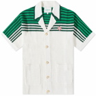 Casablanca Men's Crochet Tennis Shirt in Green/White