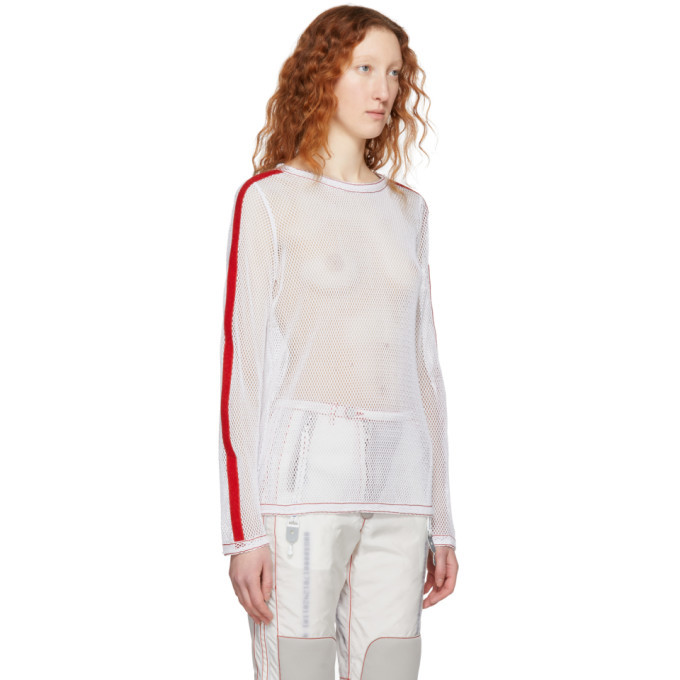 Kanghyuk White Long Sleeve Mesh Crew T-Shirt