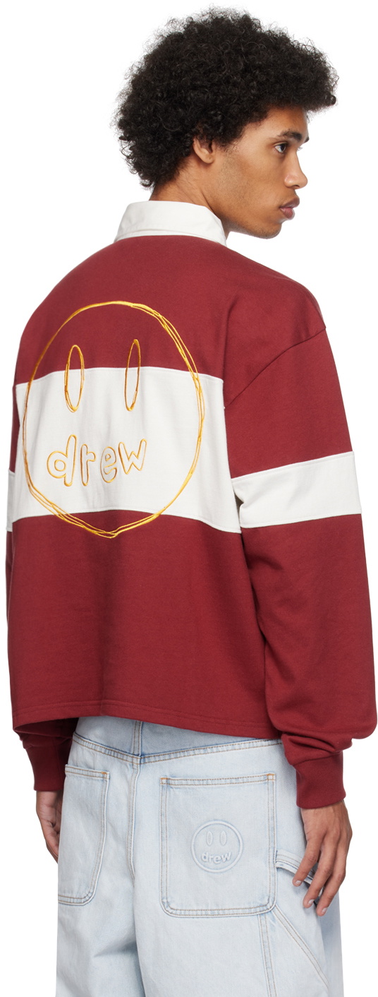 drew house Burgundy & White Embroidered Long Sleeve Polo