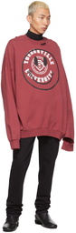 Raf Simons Burgundy Smiley Edition Oversized Destroy Washed Sweatshirt