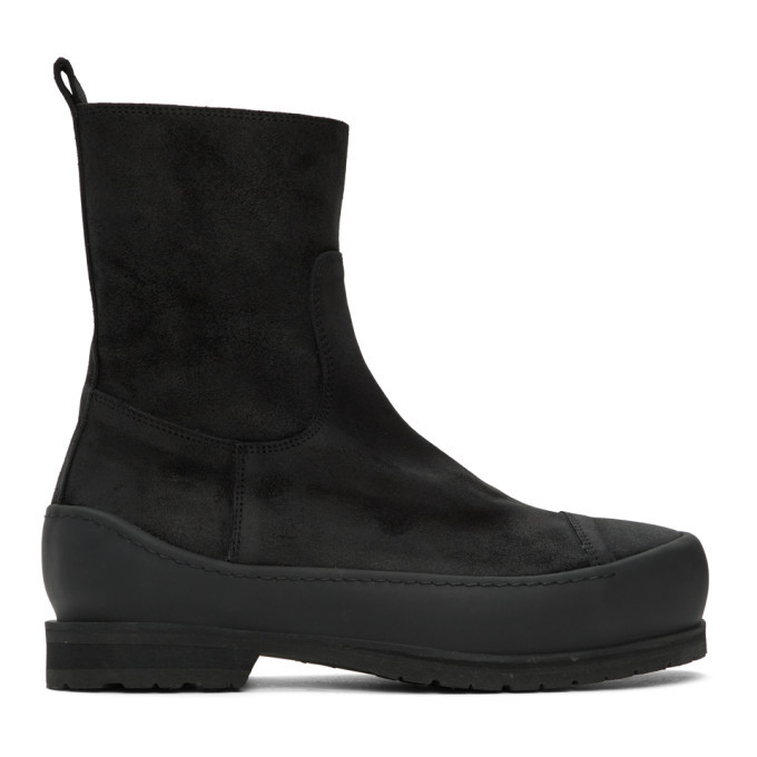 Ann Demeulemeester Black Greased Suede Zip-Up Boots Ann  display picture 3