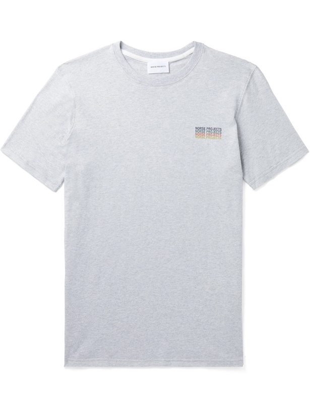 Photo: NORSE PROJECTS - Niels Slim-Fit Logo-Print Mélange Cotton-Jersey T-Shirt - Gray - M