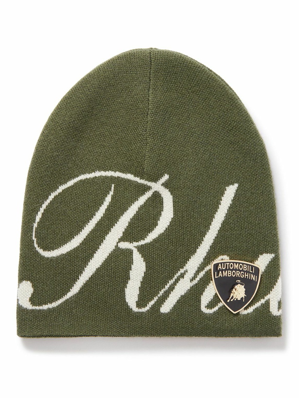 Photo: Rhude - Lamborghini Appliquéd Logo-Intarsia Merino Wool-Blend Beanie