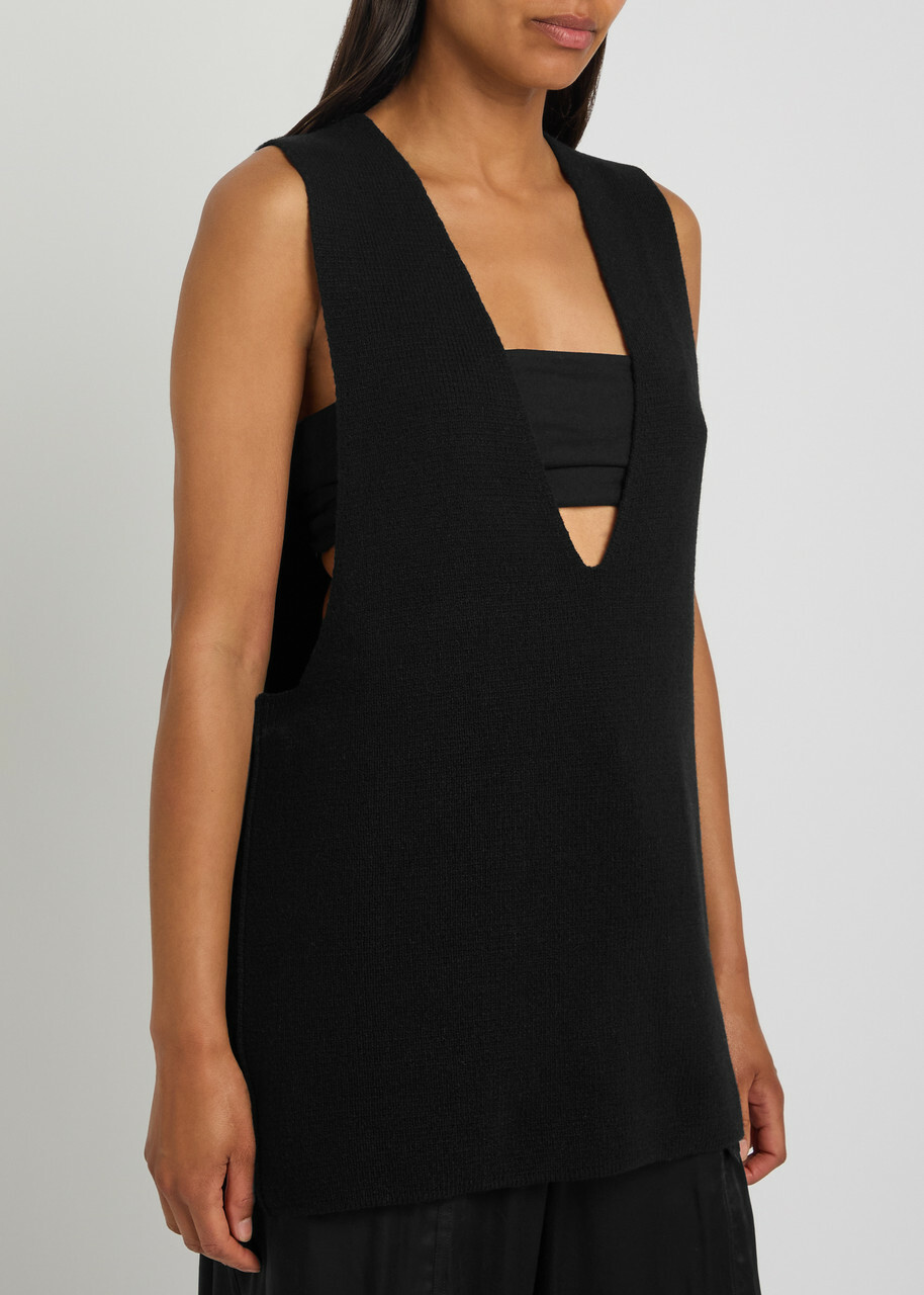 Rick Owens V-neck Cashmere and Wool-blend Tank top Black