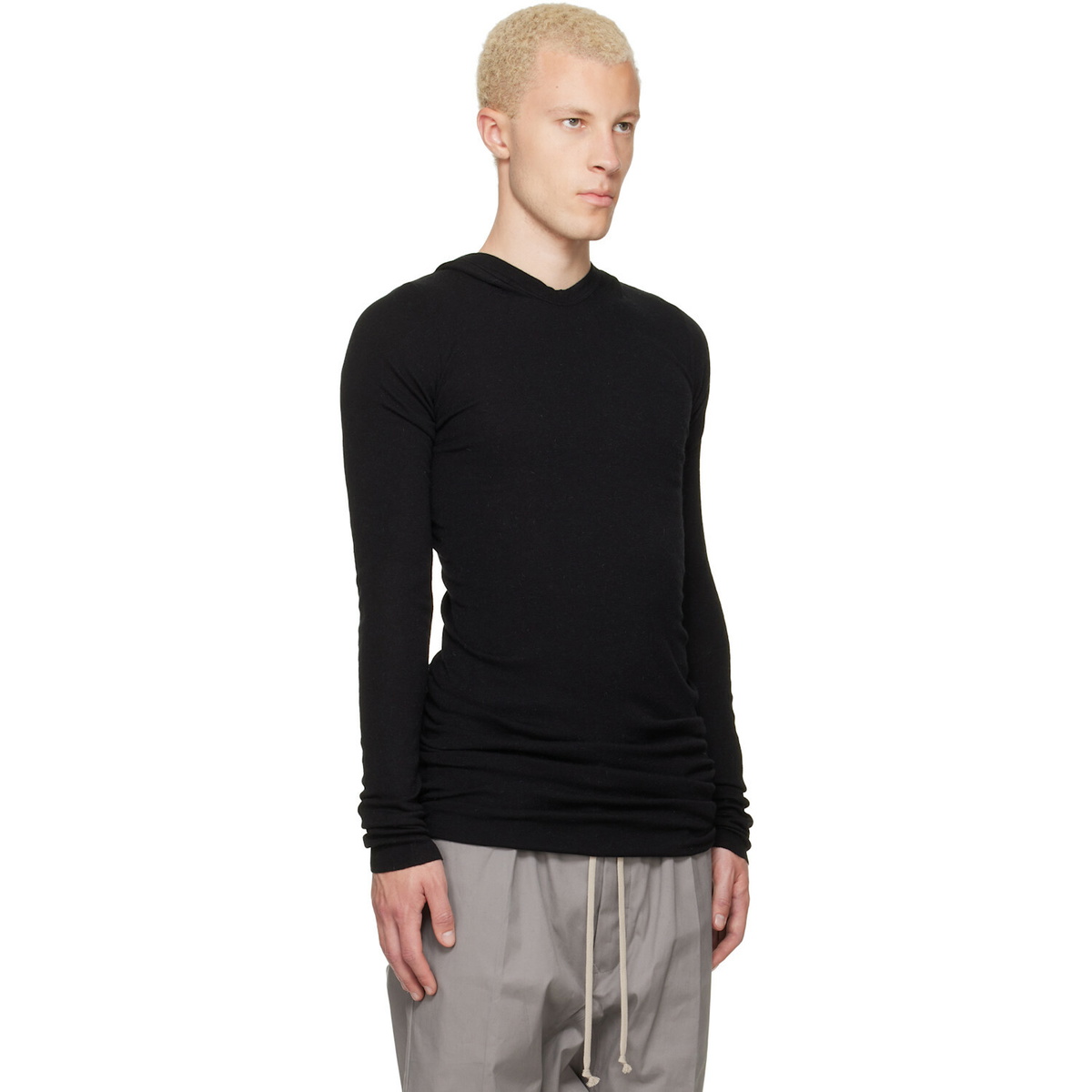 Rick Owens Black Tower Rib LS Hoodie