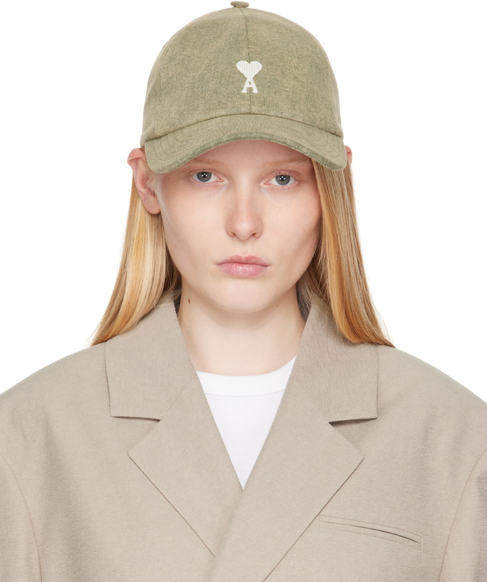 Photo: AMI Paris Khaki Cotton Ami de Coeur Embroidery Cap