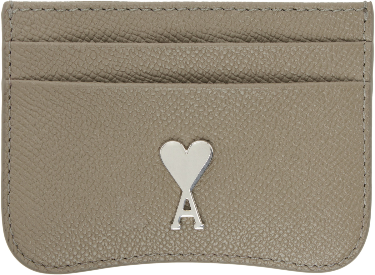 AMI Paris Taupe Leather Paris Paris Card Holder