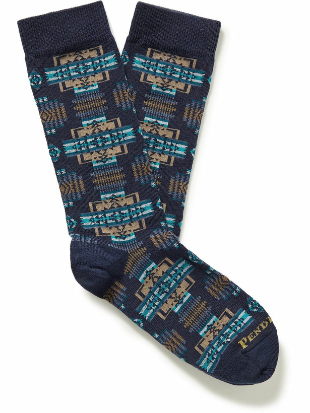 Photo: Pendleton - Chief Joseph Intarsia Merino Wool-Blend Socks - Blue