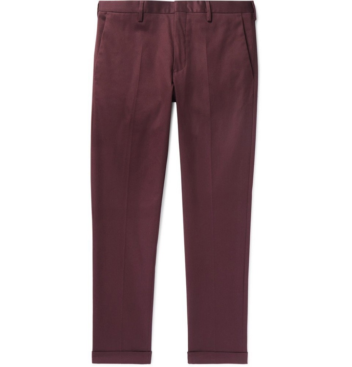 Photo: Paul Smith - Slim-Fit Tapered Cotton-Blend Twill Trousers - Burgundy