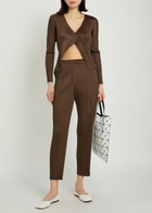 Pleats Please Issey Miyake Pleated Tapered-leg Woven Trousers Brown