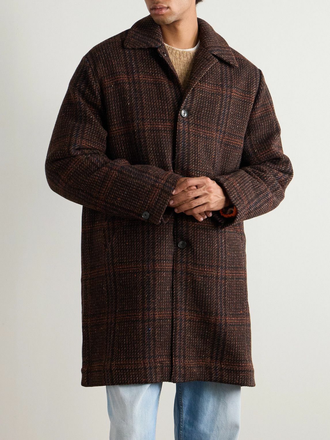 A Kind Of Guise - Manas Checked Virgin Wool-Tweed Coat with Padded Quilted Shell Liner - Brown