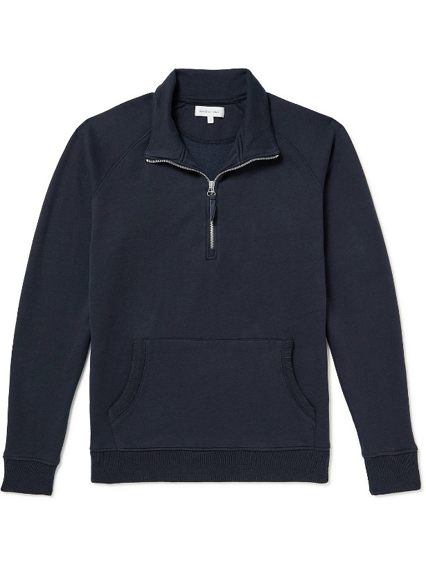Photo: Hamilton And Hare - Cotton and Lyocell-Blend Jersey Half-Zip Sweatshirt - Blue