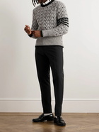 Thom Browne - Slim-Fit Striped Cable-Knit Wool and Mohair-Blend Sweater - Gray