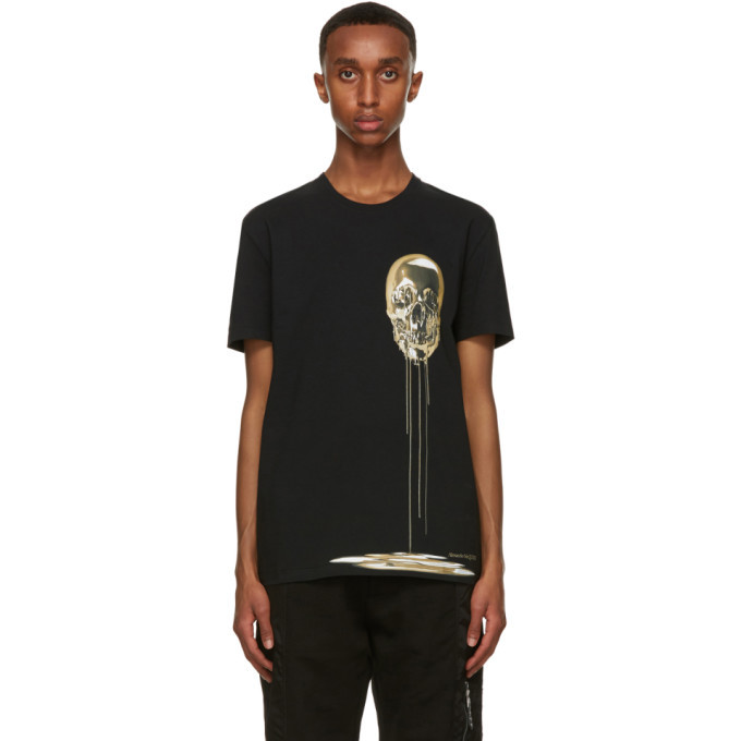 Photo: Alexander McQueen Black and Gold Skull Print T-Shirt