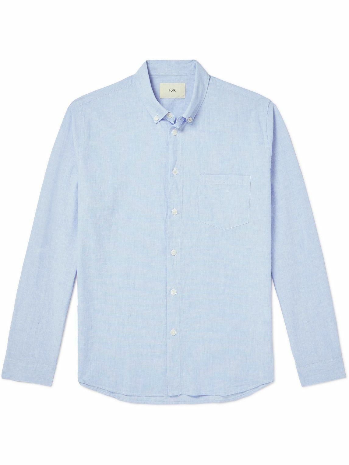 Folk - Button-Down Collar Cotton and Linen-Blend Shirt - Blue Folk