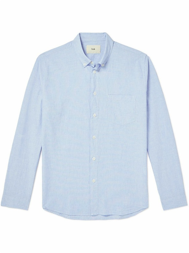 Photo: Folk - Button-Down Collar Cotton and Linen-Blend Shirt - Blue