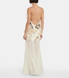 Xu Zhi Feather-trimmed embroidered gown
