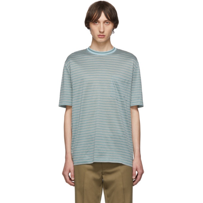 Photo: Lanvin Green Striped Embroidered Logo T-Shirt