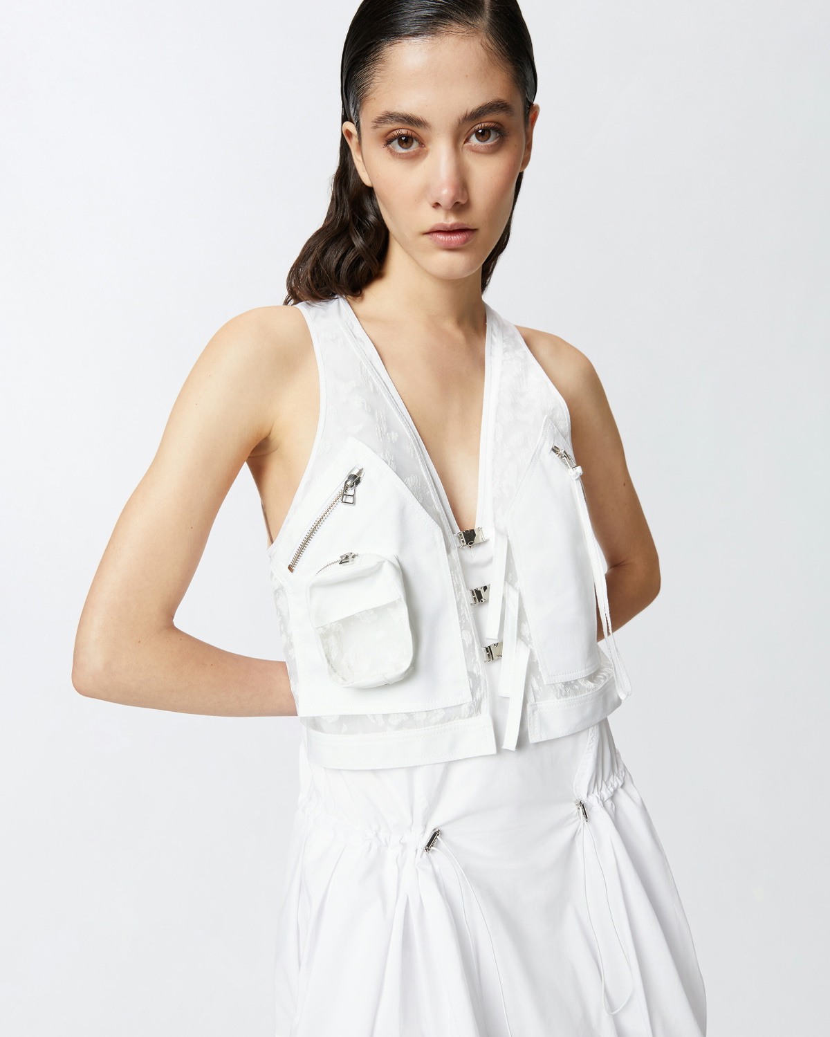 Pinko Mini Dress With Balloon Skirt And Vest Bright White