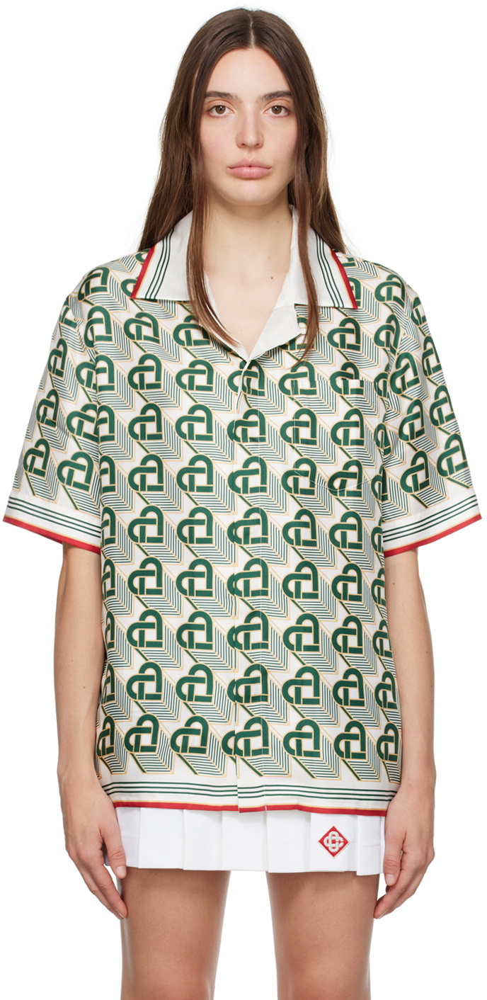 Casablanca Off-White & Green Heart Monogramme Shirt Casablanca